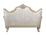 Acme Libertee Upholstered Loveseat with 3 Pillows in Beige and Champagne Acme
