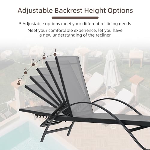 Shintenchi Patio Chaise Lounge Set of 2, Pool Chaise Lounge with Arm,Outdoor Lounge Chair with 5 Adjustable Backrest,Sunbathing Recliner,Beach Chair,Pool Chairs,Light Grey