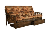 Jerry Sales FutonX Rustic Walnut Frame and Mattress Set with Choice to add Drawers, 8 Inch Innerspring Futon Sofa Bed Full Size Wood (Kodiak Bear Matt, Frame and Drawers) Jerry Sales
