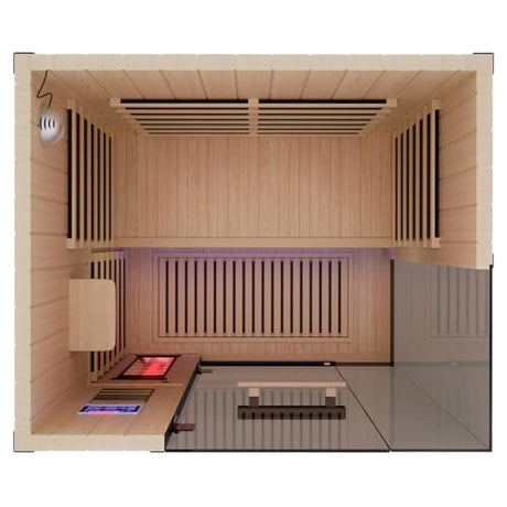 DAIMOT 2-Person Full Spectrum Sauna, 1990W 120V with 12"*12" Red Light Therapy, 2 Speakers, Indoor Dry Sauna for Home & Gym, Canadian Hemlock Wood DAIMOT