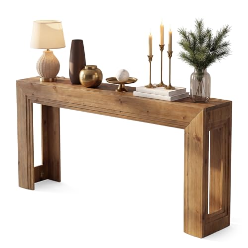 LITTLE TREE 63" Solid Wood Console Table, Narrow Entryway Table for Entrance, Rustic Sofa Tables Behind The Couch for Living Room, Farmhouse Wooden Foyer Hallway Storage LITTLE TREE