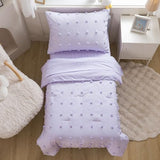 Caressma Lavender 4 Pieces Toddler Bedding Set - Lovely Pom Pom Tufted Comforter Set for Girls - Includes Purple Comforter, Fitted Sheet, Flat Sheet & Pillow Case Caressma