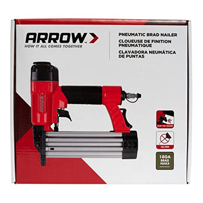 Arrow PT18G Gauge Oil-Free Pneumatic Brad Nailer - Small Light Trim and Interior Molding Work, Operates Up to 100psi Compression Unit, Fits 5/8", 3/4", 1", 1.5", 2" Brad Nails - WoodArtSupply