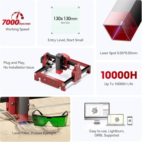 Mini Laser Engraver for Beginner, Woxcker S1 1.6W Laser Engraver Machine Portable No Need Installation 130mm x 130mm Bed Size 0.05 Laser Spot for DIY, Wood, Acrylic, Leather, Leaf Woxcker
