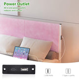 ARFARLY Floating Full Size Bed Frame with Headboard and LED Lights Upholstered Metal Platform Bed Frame Full with Charging Station No Box Spring Needed Easy to Assemble Pink ARFARLY
