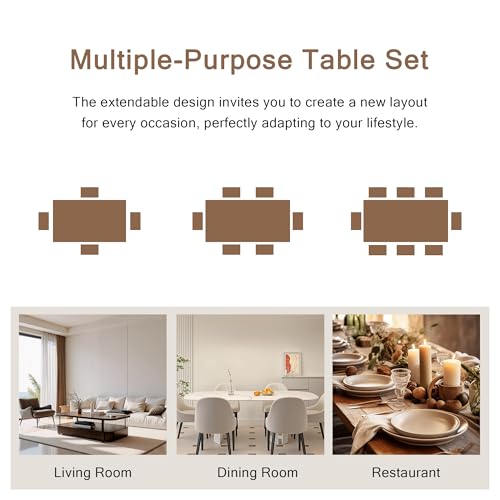 Einhomn 7-Piece Dining Table Set, 63" Extendable Kitchen Room Table with 6 Stools, Mid Century Modern Dinner Table with Metal Frame & MDF Board, Space-Saving, Easy Assembly, Espresso Einhomn