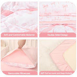DAYEEBALL 4 Piece Toddler Bedding Set, Ultra Soft and Breathable Toddler Comforter Sets for GirlsIncludes Quilted Comforter, Fitted Sheet, Flat Sheet and Pillowcase, Pink Bow DAYEEBALL