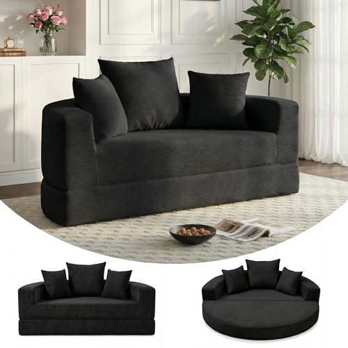 Casaphoria Modern Futon Sofa Bed,67 Inch Wide Folding Couch with Wide Armrests and Pillows,Convertible Lounger for Apartment,Guest Room,Daybed(Black) Casaphoria