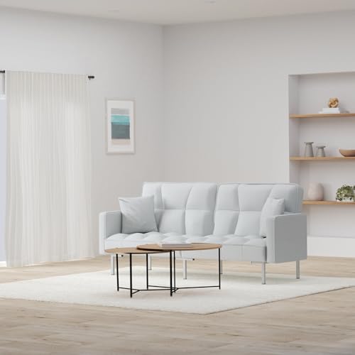 Best Choice Products Convertible Linen Fabric Tufted Split-Back Plush Futon Sofa Furniture for Living Room, Apartment, Bonus Room, Overnight Guests w/ 2 Pillows, Wood Frame, Metal Legs - Light Gray Best Choice Products