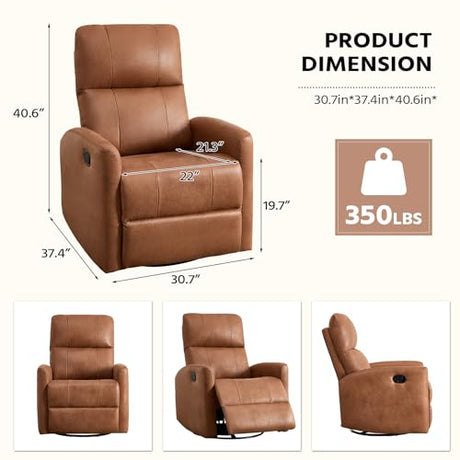 HAOMARKETS Swivel Rocker Recliner Chair, Manual Faux Leather Glider Rocking Recliners for Adults, 360° Swivel Nursery Reclining Sofa with Padded Backrest for Living Room, Dark Brown HAOMARKETS