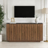 SZTHHDF 64" Sideboard Buffet Cabinet with Storage, Modern Fluted Credenza with Adjustable Shelves, Wood Faux Marble-Top Coffee Bar Console Table for Living Room Kitchen Dining Room, 31.5" H, Walnut SZTHHDF
