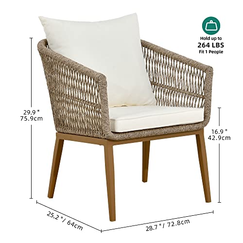 YITAHOME Outdoor Dining Single Sofa Chair, Indoor-Outdoor Wicker Bistro Chairs, PE Rattan Outdoor Armchair Seating for Patio, Backyard, Poolside, Balcony - Tan