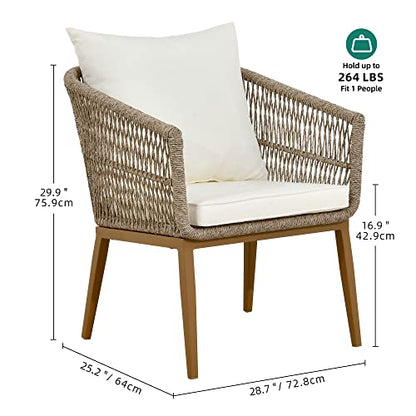 YITAHOME Outdoor Dining Single Sofa Chair, Indoor-Outdoor Wicker Bistro Chairs, PE Rattan Outdoor Armchair Seating for Patio, Backyard, Poolside, Balcony - Tan