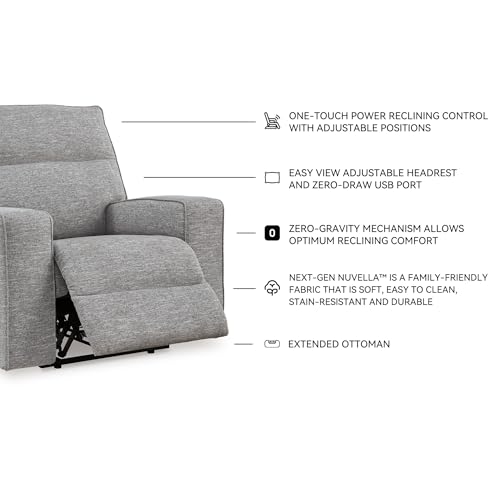 Signature Design by Ashley Biscoe Contemporary UV Resistant Durable Power Recliner with USB Port, Adjustable Headrest and Track Arms, Gray Signature Design by Ashley