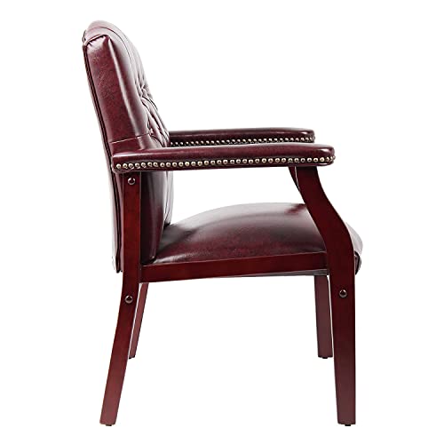 Oakestry Ivy League Executive Guest Chair in Burgundy Vinyl Wood Frame Office Visitor Chair with Mahogany Finish Comfortable Reception Seating for Office Lobby or Waiting Room Oakestry