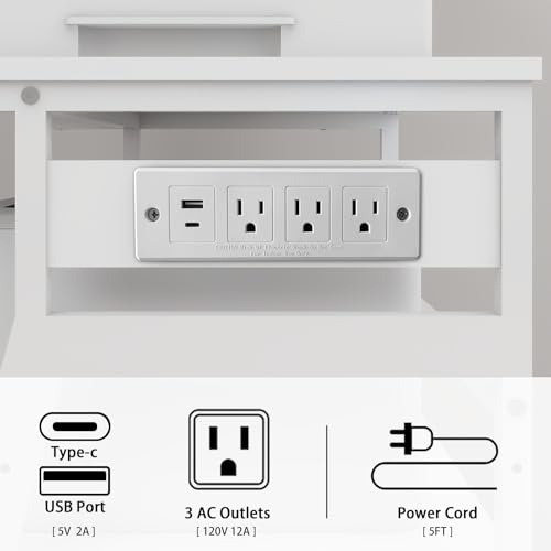 Natwind 23.6"x19.7" Large Printer Stand,3 Tier Printer Table with Charging Station, Rolling Cart with Adjustable Storage Shelf for Home Office Organization, Stand for Heat Press,3D Printer (White)