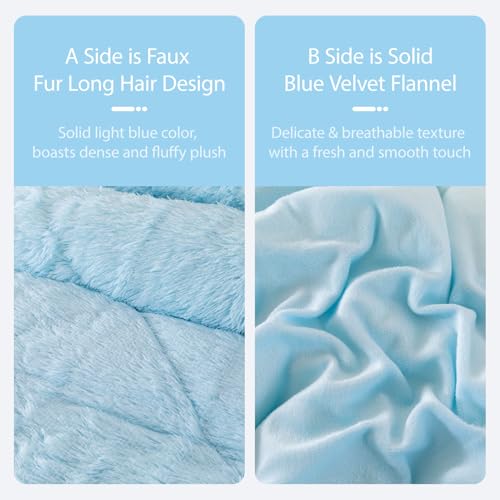 BYHOFMLY Light Blue Fluffy Girls Comforter Set Twin Size 3 Pieces Faux Fur Plush Shaggy Bedding Set for Teen Girls Soft Warm Furry Velvet Kids Bed Sets (Light Blue, Twin) BYHOFMLY