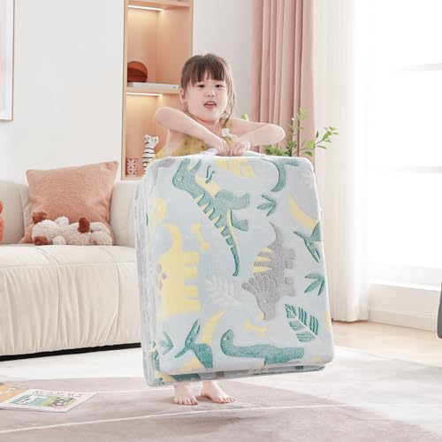 Givjoy Foldable Floor Mattress for Kids, Glow in The Dark Dinosaur Toddler Washable Tri Folding Floor Mat for Nap Daycare, Child Trifold Futon Sofa Bed with Storage Bag for Playroom Girls and Boys Givjoy