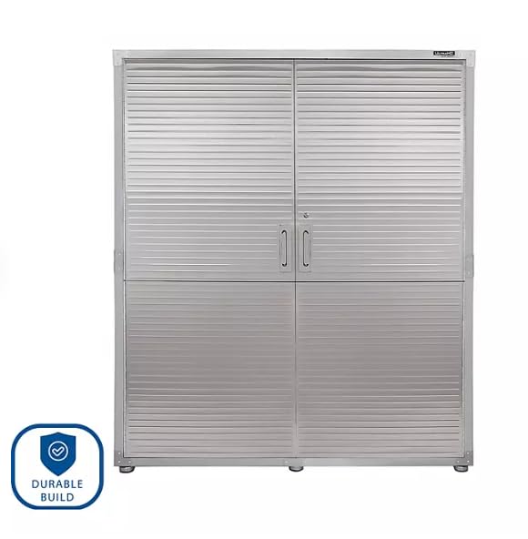 Solid Stainless Steel Lockable Extra Wide MEGA Storage Cabinet, 60" W x 24" D x 72" H (Granite Gray) - WoodArtSupply