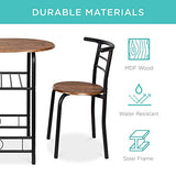 Best Choice Products 3-Piece Wooden Round Table & Chair Set for Kitchen, Dining Room, Compact Space w/Steel Frame, Built-in Wine Rack - Black/Brown Best Choice Products