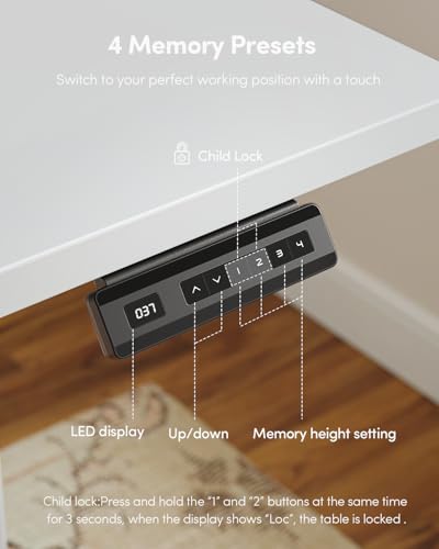 CubiCubi 55 x 24 Large One-Piece Standing Desk, Adjustable Height Electric Computer Home Office Sit Stand up Workstation, with 4 Memory Presets, Headphone Hook, White CubiCubi