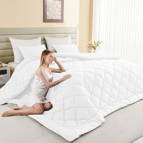 120x98 Oversized King Comforter,Super King Size Comforter Oversized, All Season Soft Lightweight Quilt Down Alternative Duvet Insert with 8 Corner Tabs(120x98, White) MIOTO