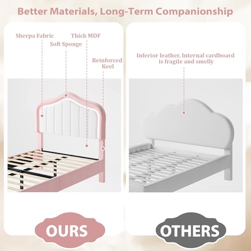 GAOMON Upholstered Twin Size LED Bed Frame with Storage Drawer, Velvet Princess Platform Bed Frame for Kids/Girls, Wooden Slats Support, No Box Spring Needed, Easy Assembly, Pink GAOMON