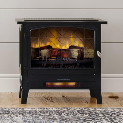Country Living Infrared Freestanding Electric Fireplace Stove Heater in Black | Multiple Flame Colors, Metal Design with Faux Wooden Logs | Alexa/WiFi Enabled - Remote Included Country Living