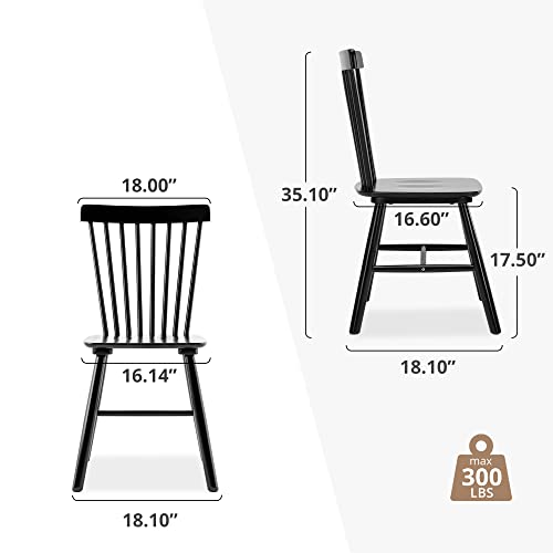 LUE BONA Windsor Dining Chair Set of 4, Spindle Back Wooden Chairs for Kitchen and Dining Room, Black - WoodArtSupply