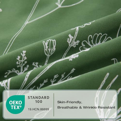 Yibeizi Green Floral Sheet Set King, Botanical Rustic Pattern Bed Sheets Boho Bedding Sheets & Pillowcases Soft Microfiber 15" Extra Deep Pocket Fitted Bedsheet 4 Piece Yibeizi
