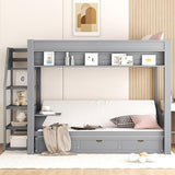 HRJHLucky Full Size Convertible Futon Bunk Bed with Storage Staircase, Bedside Table and 3 Drawers (Gray) HRJHLucky