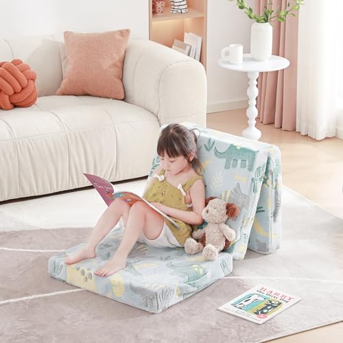 Givjoy Foldable Floor Mattress for Kids, Glow in The Dark Dinosaur Toddler Washable Tri Folding Floor Mat for Nap Daycare, Child Trifold Futon Sofa Bed with Storage Bag for Playroom Girls and Boys Givjoy