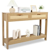 Duryarhall Console Table with Rattan Drawers Boho Entryway Table Narrow Long Sofa Table for Entrance, Hallway, Living Room, Couch Duryarhall