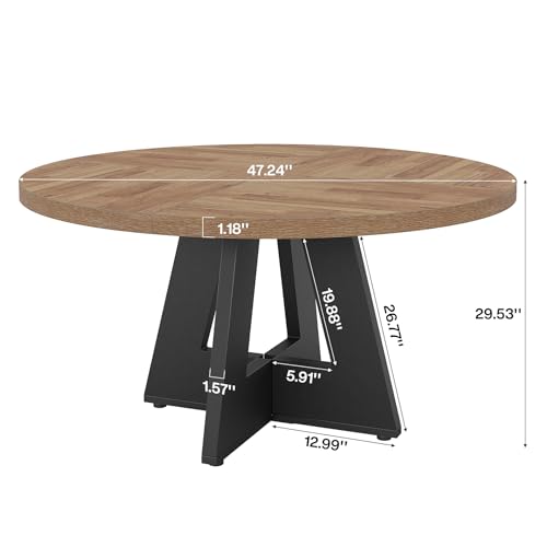 Tribesigns 47-Inch Round Conference Table for 4-6 People, Wooden Meeting Room Table with Thicken Tabletop and Wood Base (Brown+Black) Tribesigns