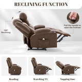 Reedvales Oversized Recliner Sofa with Heat and Massage, Big Large 3-Seater RV Recliner Couch Sofa for Living Room, Wall-Hugger Reclining Sofa with Cup Holders and USB Port (Fabric, Brown)