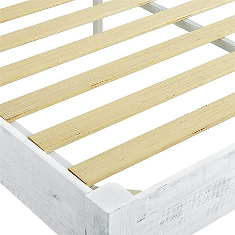 Rustic White Washed King Platform Bed Frame by MUSEHOMEINC – No Boxspring Needed, Timeless Design MUSEHOMEINC