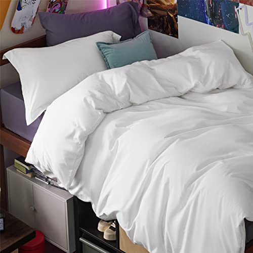 Bedsure Duvet Cover Twin/Twin XL Size - Soft Double Brushed Bedding Set for Kids & Adults, Zipper Closure, 2 Pieces, Includes 1 Duvet Cover (68"x90") & 1 Pillow Sham, NO Comforter, White Bedsure