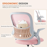 Sweetcrispy Home Office Computer Desk Chair, Ergonomic Mid-Back Mesh Rolling Work Swivel Task Chairs with Wheels, Comfortable Lumbar Support, Comfy Flip-up Arms for Bedroom, Study, Student, Pink Sweetcrispy