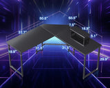 Casaottima L Shaped Gaming Desk with Monitor Stand, Corner Desk Gaming Table for Home Office, Computer Desk Sturdy Writing Workstation for Small Space, 51 inch, Carbon Fiber Surface, Black Casaottima