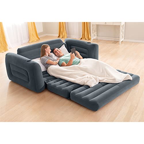 Intex 66552EP Inflatable Pull-Out Sofa: Built-in Cupholder – Velvety Surface – 2-in-1 Valve – Folds Compactly – 46" x 88" x 26" - WoodArtSupply