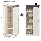 Aitjunz 72” Tall Farmhouse Bookshelf, 32” Wide Large Wooden Bookcase with Sliding Barn Door, 5-Tier Storage Cabinet with Adjustable Shelves, Modern Versatile Cabinet for Living Room, Bedroom, White Aitjunz