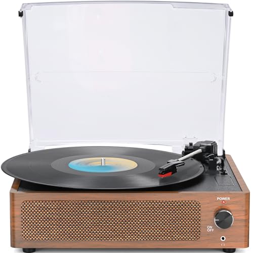 WOCKODER Vintage Record Players for Vinyl with Speakers Belt-Driven Retro Turntable for Vinyl Records Support 3-Speed, Bluetooth Playback, AUX-in, Headphone, RCA All-in-on LP Vinyl Players Brown WOCKODER