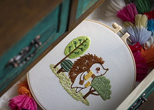 Ebherys Level 1 Embroidery Kits for Beginners and Adults, Different Animals Pattern, 1set as a Pack, inculde 1 Hoop, Instruction and Enough Threads, Easy and Basic Stitches (Hedgehog)