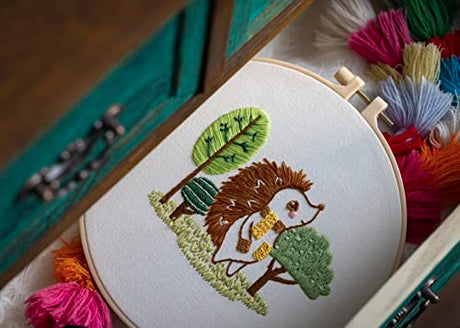 Ebherys Level 1 Embroidery Kits for Beginners and Adults, Different Animals Pattern, 1set as a Pack, inculde 1 Hoop, Instruction and Enough Threads, Easy and Basic Stitches (Hedgehog) Ebherys