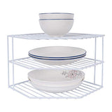 3-Tier Corner Shelf Counter and Cabinet Organizer - Steel Metal Wire - Rust Resistant - Plates, Dishes, Cabinet & Pantry Organizer - Kitchen Organization (10 x 7.5 Inch)(White) SIBAO