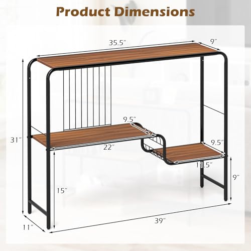 Giantex 2-Tier Console Table, 35.5" Narrow Entryway Table w/Irregular Storage Shelves & Metal Frame, Adjustable Foot Pads, Industrial Long Sofa Side Table for Hallway, Living Room, Foyer, Bedroom Giantex