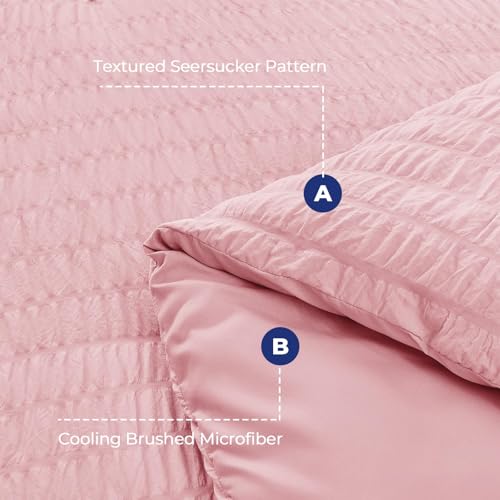 HYMOKEGE Pink Queen Comforter Set Seersucker 7 Pieces, All Season Luxury Bed in a Bag for Bedroom, Bedding Set with Comforters, Sheets, Pillowcases & Shams HYMOKEGE