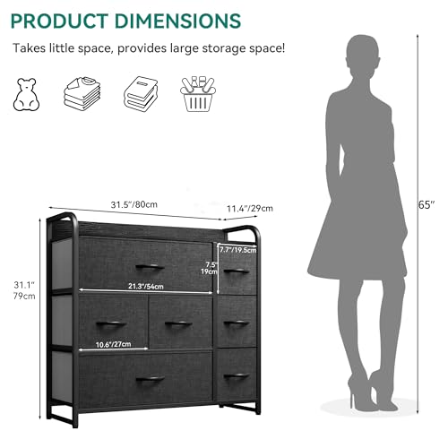 YITAHOME Dresser with 7 Drawers Storage Tower, Organizer Unit for Bedroom, Living Room, Hallway, Closets & Sturdy Steel Frame, Wooden Top & Easy Pull Fabric Bins YITAHOME