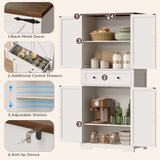 71" Tall Kitchen Pantry Storage Cabinet with Barn Doors and Shelves, White Farmhouse Linen Storage Cabinet With Drawers, Free standing Food Pantry Cabinets for Kitchen, Dining Room, Living Room Befrases