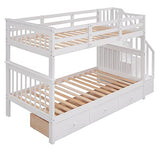 Harper & Bright Designs Twin Over Twin Bunk Bed with Stairs and Guard Rail, Twin Size Bunk Beds with Storage Drawers,Wooden Bunk Bed Frame for Bedroom, Dorm, Kids, Teens, Adults,White Harper & Bright Designs